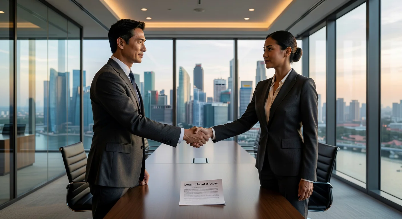 Business professionals signing lease agreement
