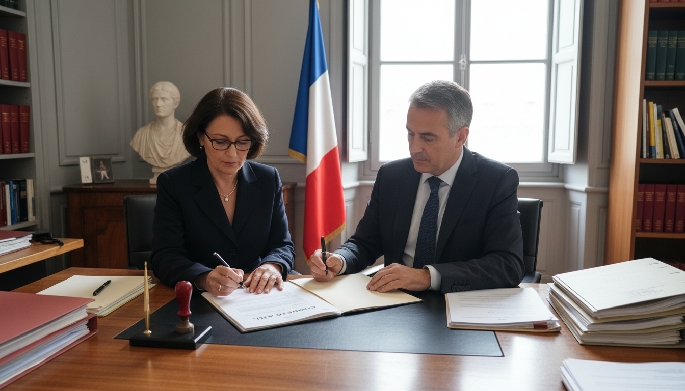 French lease contract signing scene