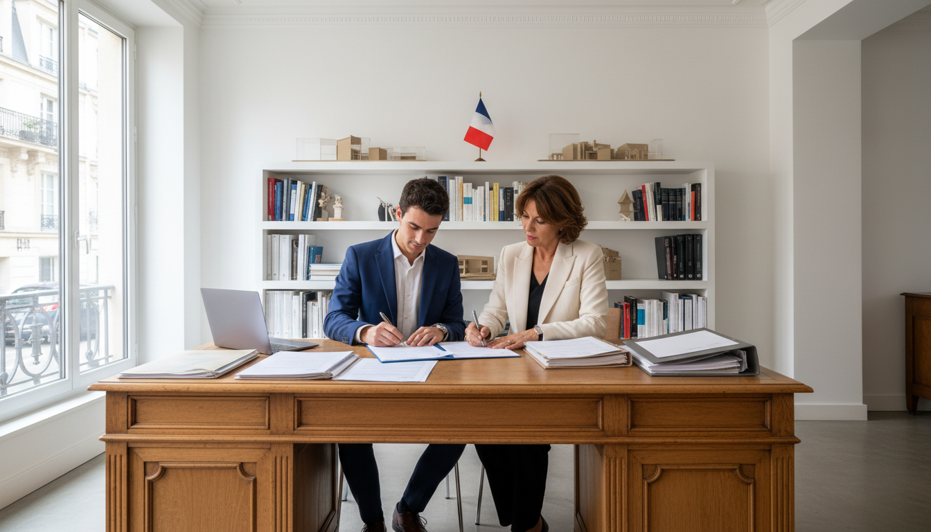 French rental contract signing scene