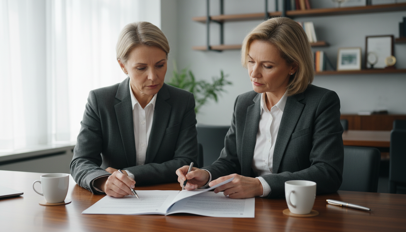 Business professionals reviewing lease