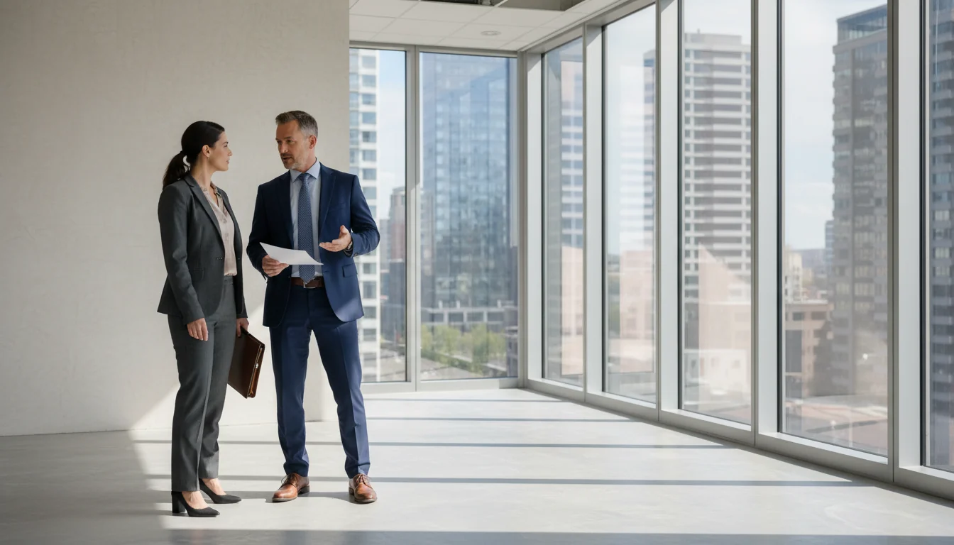 Office space walkthrough with real estate agent