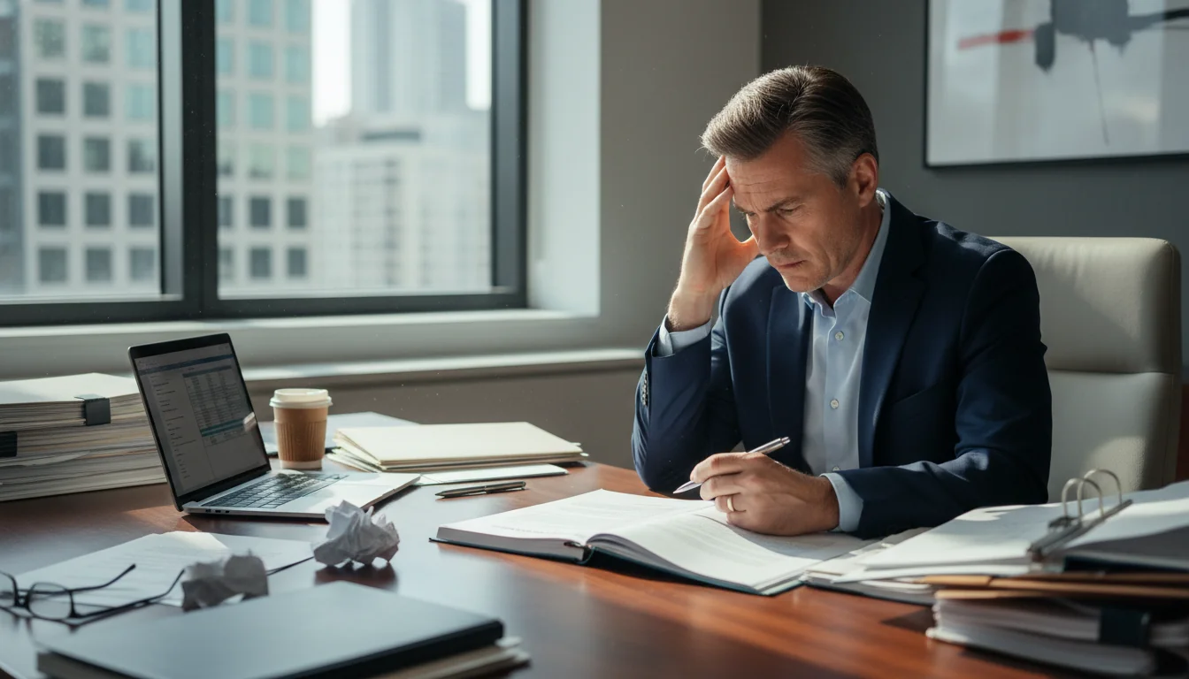 Frustrated adult signing lease contract
