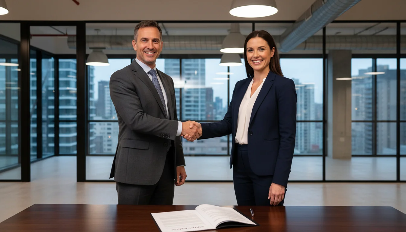 Handshake sealing office lease deal