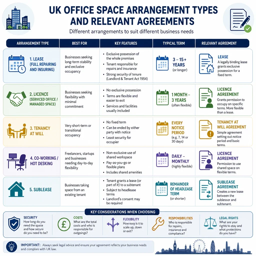 UK Office Space Arrangement Types and Relevant Agreements