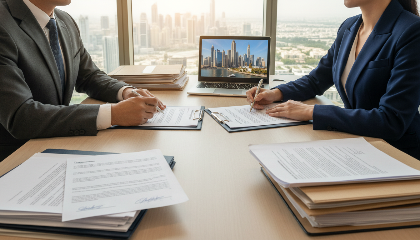 Office rental contract signing.