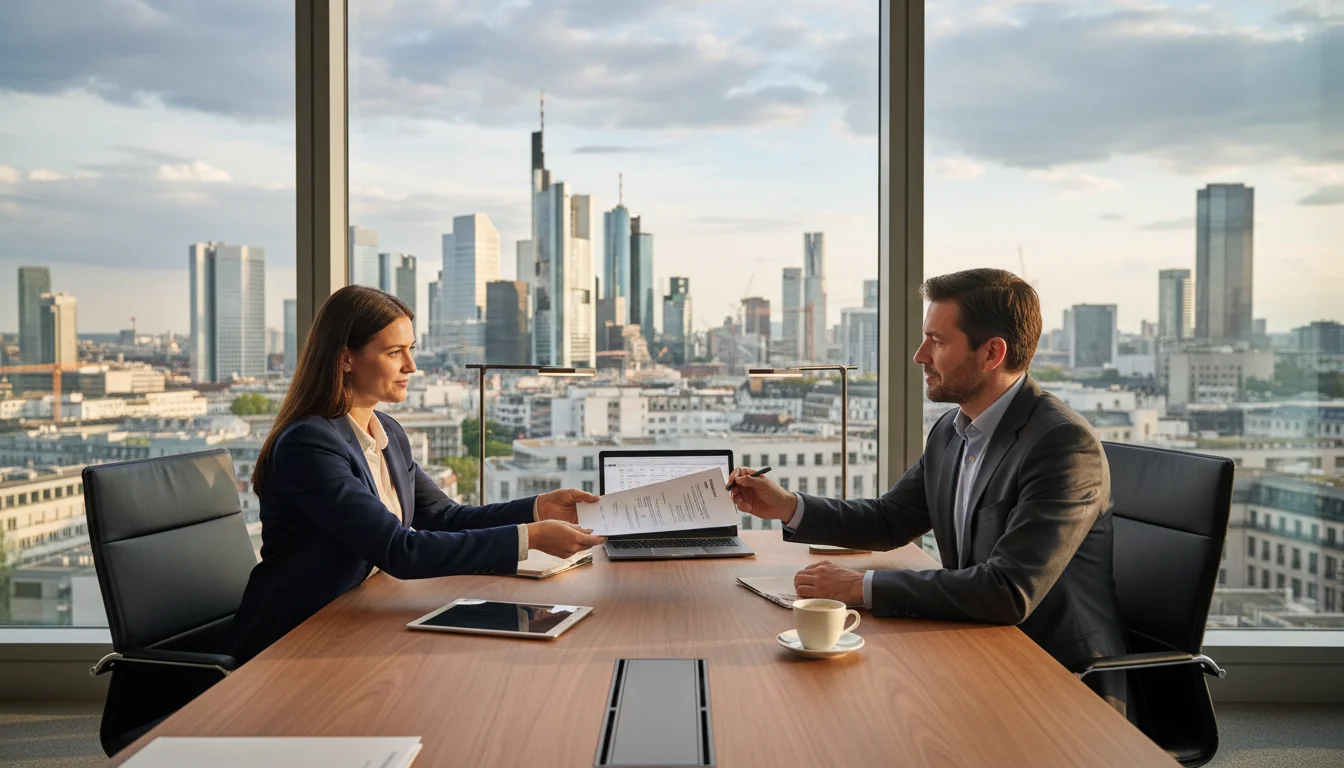 German office lease contract signing.