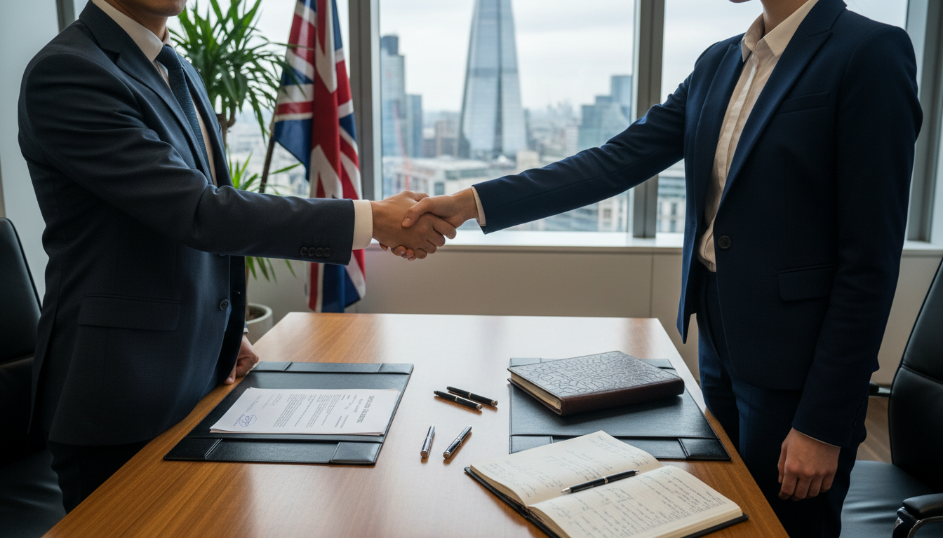 Signing office lease agreement in meeting