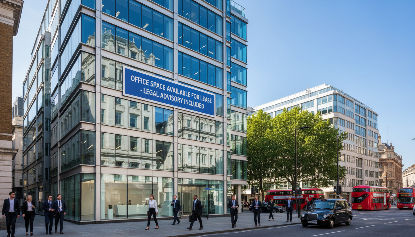 UK office building exterior with lease sign