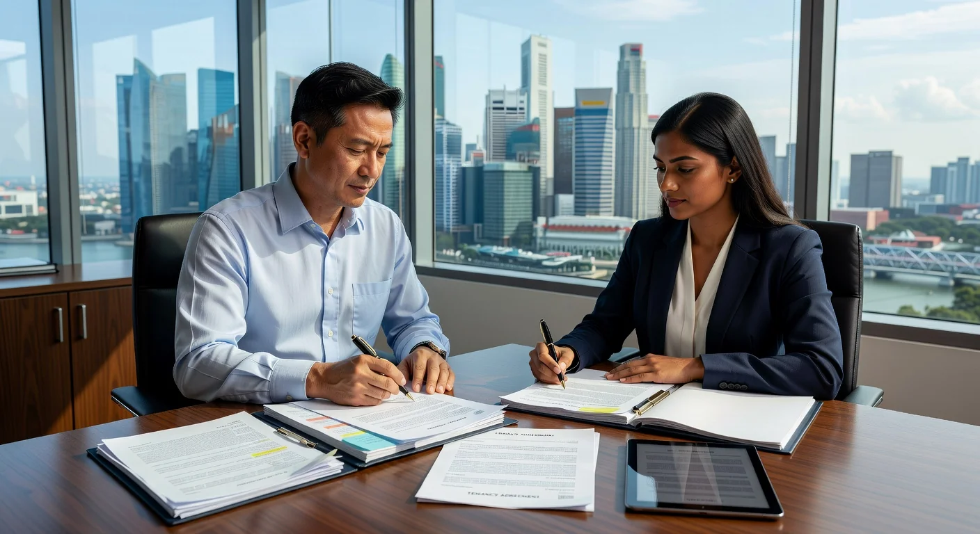 Signing tenancy agreement in office