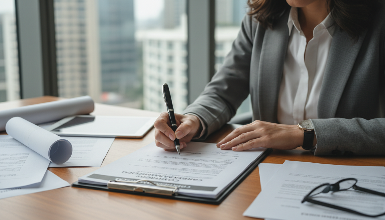 Business owner signing lease agreement