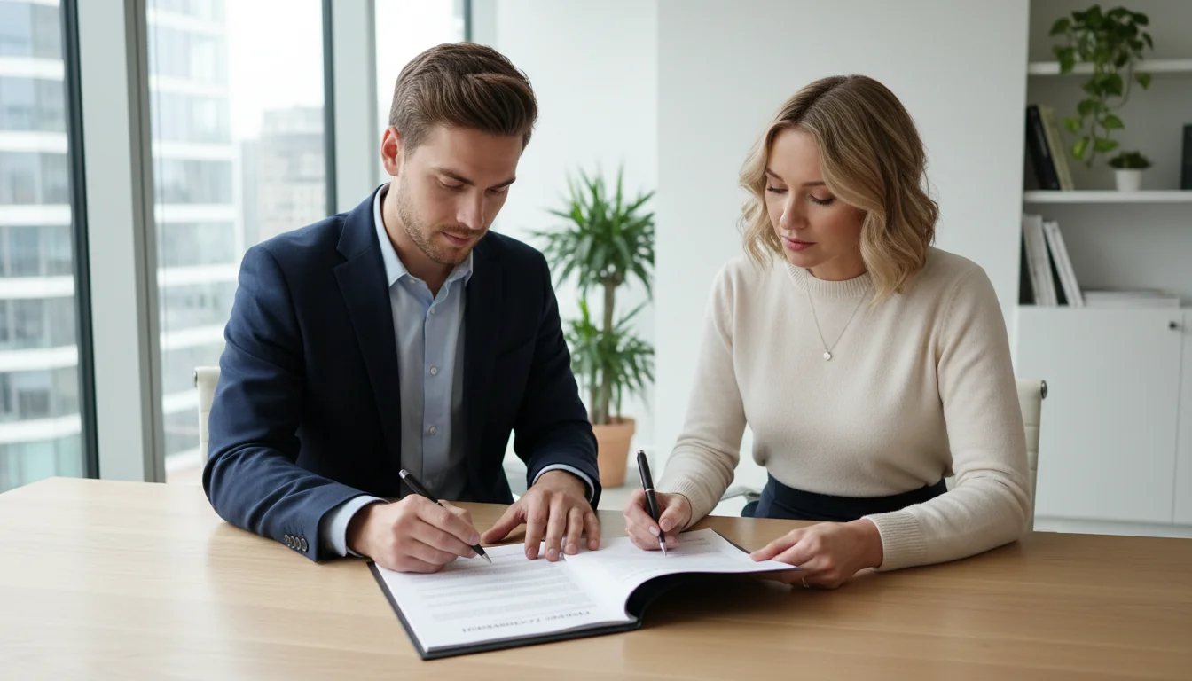 Signing tenancy agreement at table
