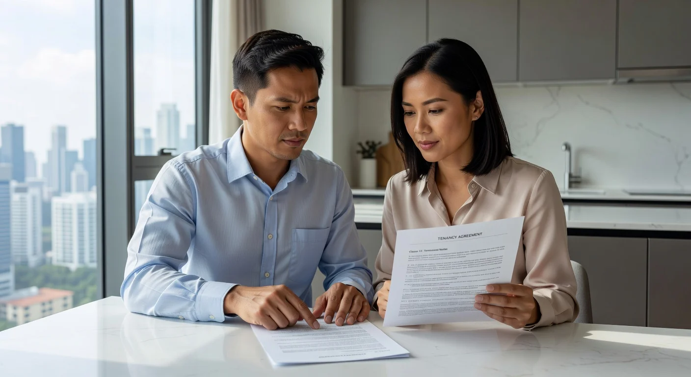 Professional couple reviewing tenancy contract