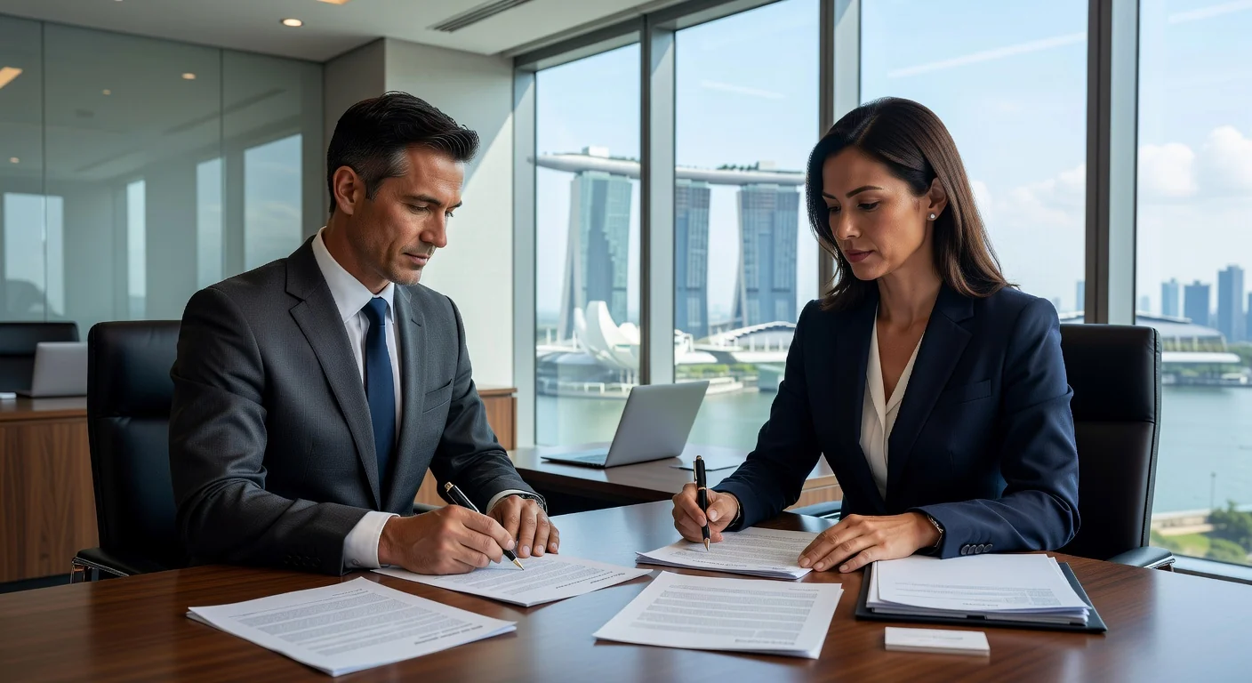Signing tenancy agreement at table
