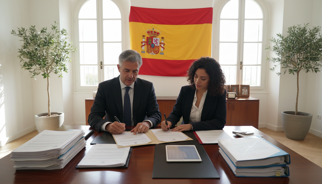 Spanish lease contract signing scene