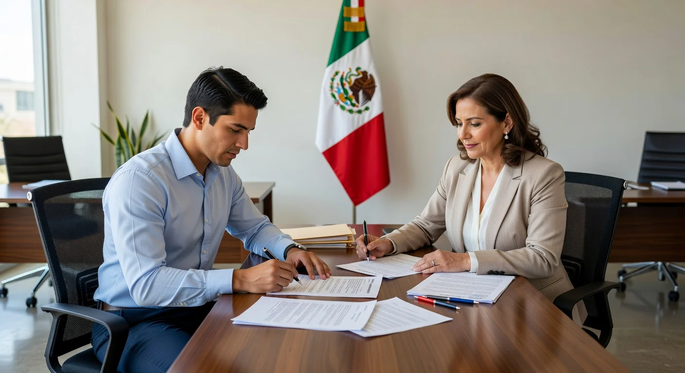 Signing rental agreement in Mexico