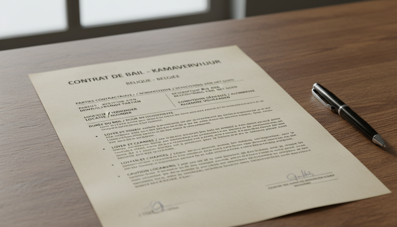 Belgian rental contract document close-up