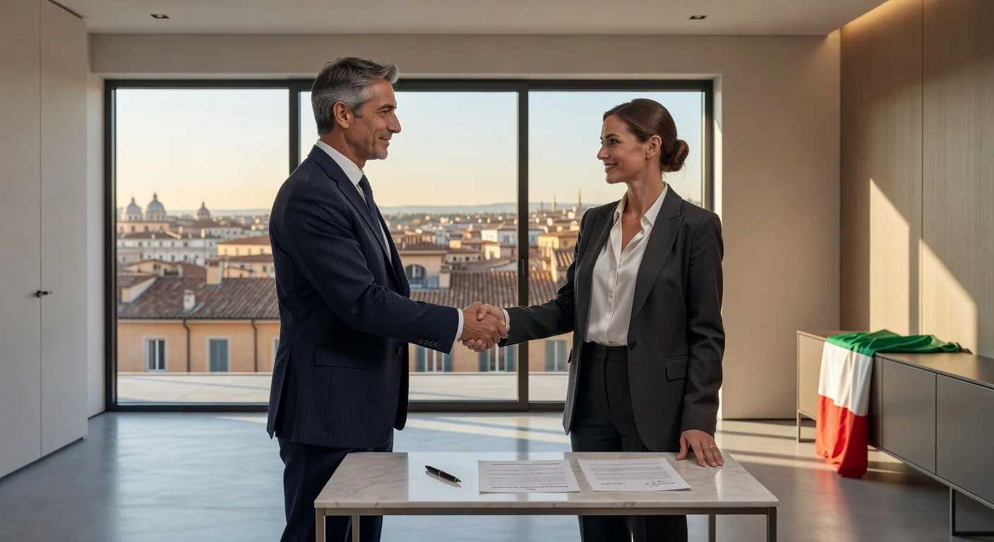 Signing room rental agreement in Italy
