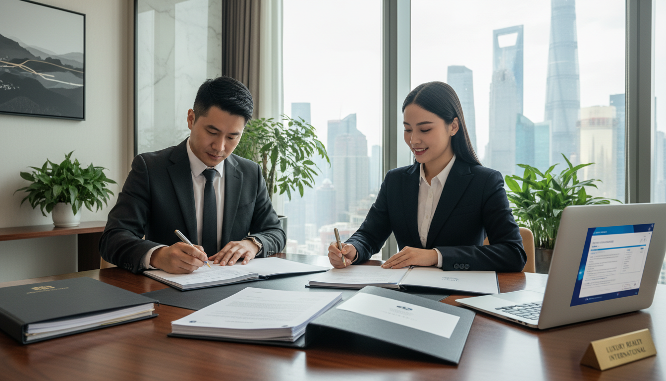 Signing a lease contract in office