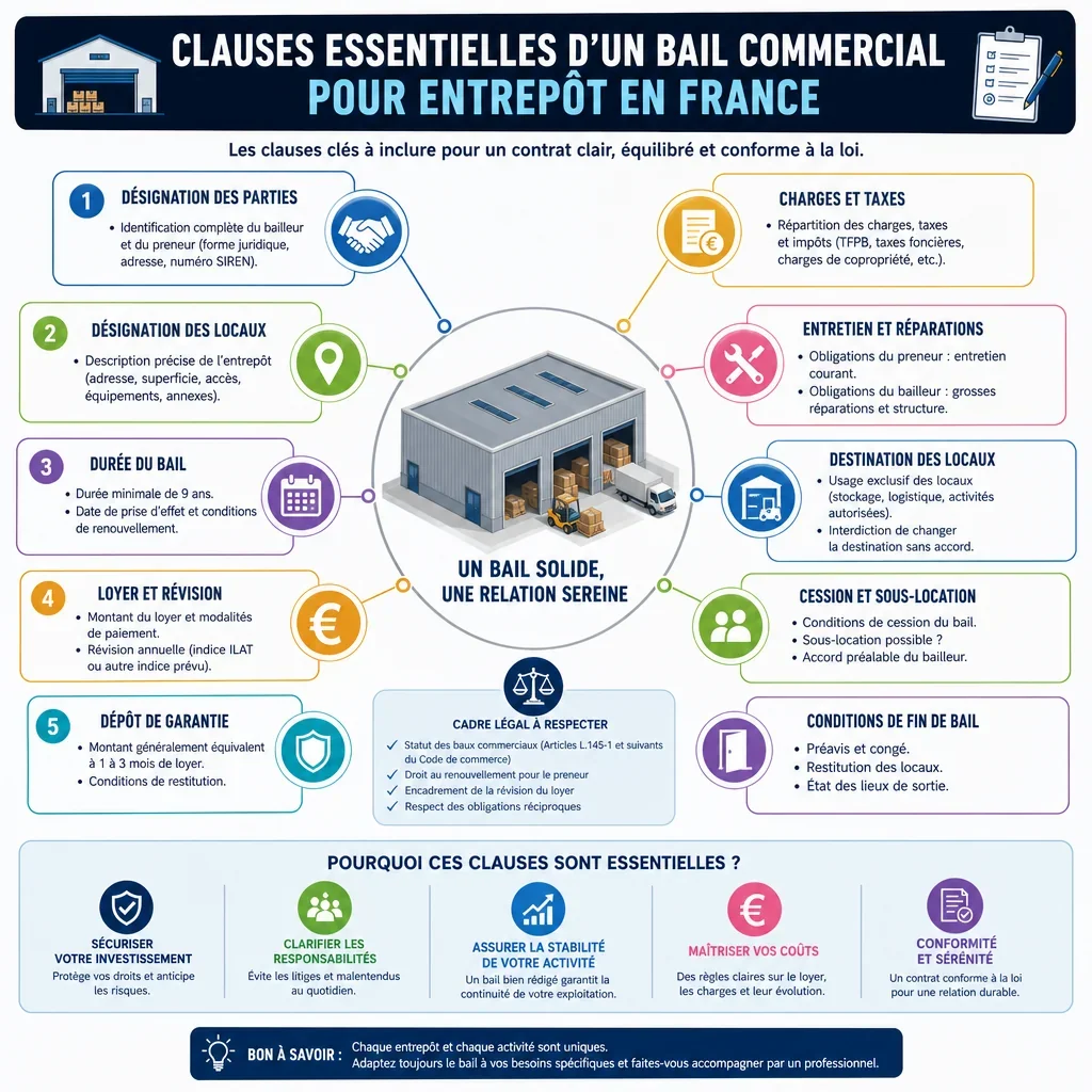 Clauses essentielles d’un bail commercial pour entrepôt