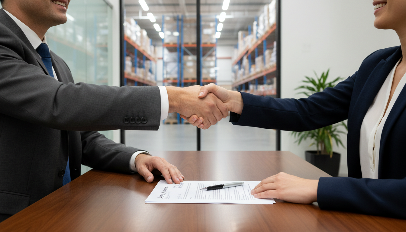 Warehouse lease signing scene