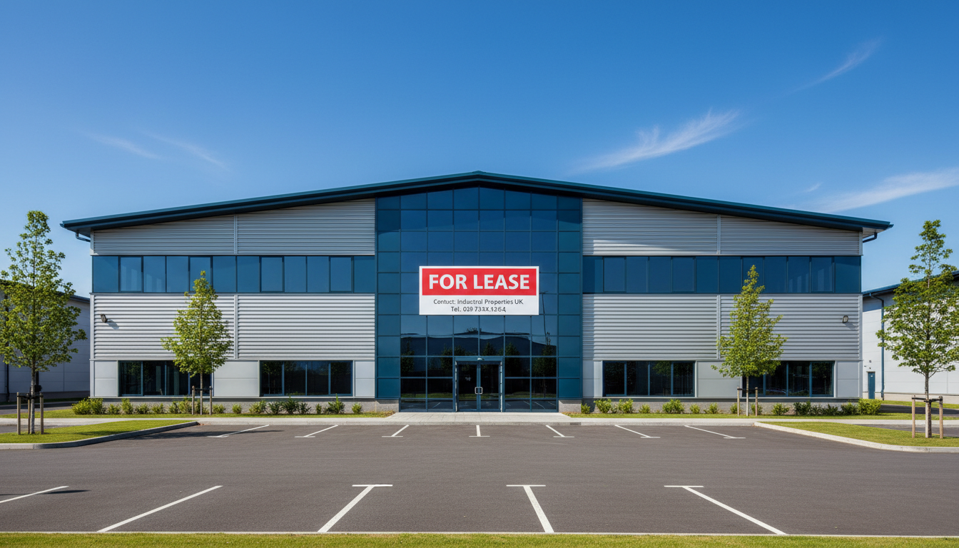 Warehouse exterior with lease sign