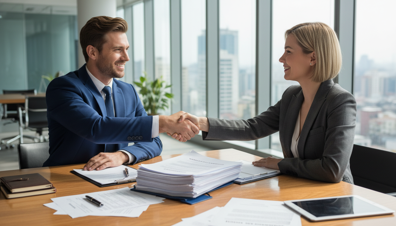 Warehouse lease signing meeting