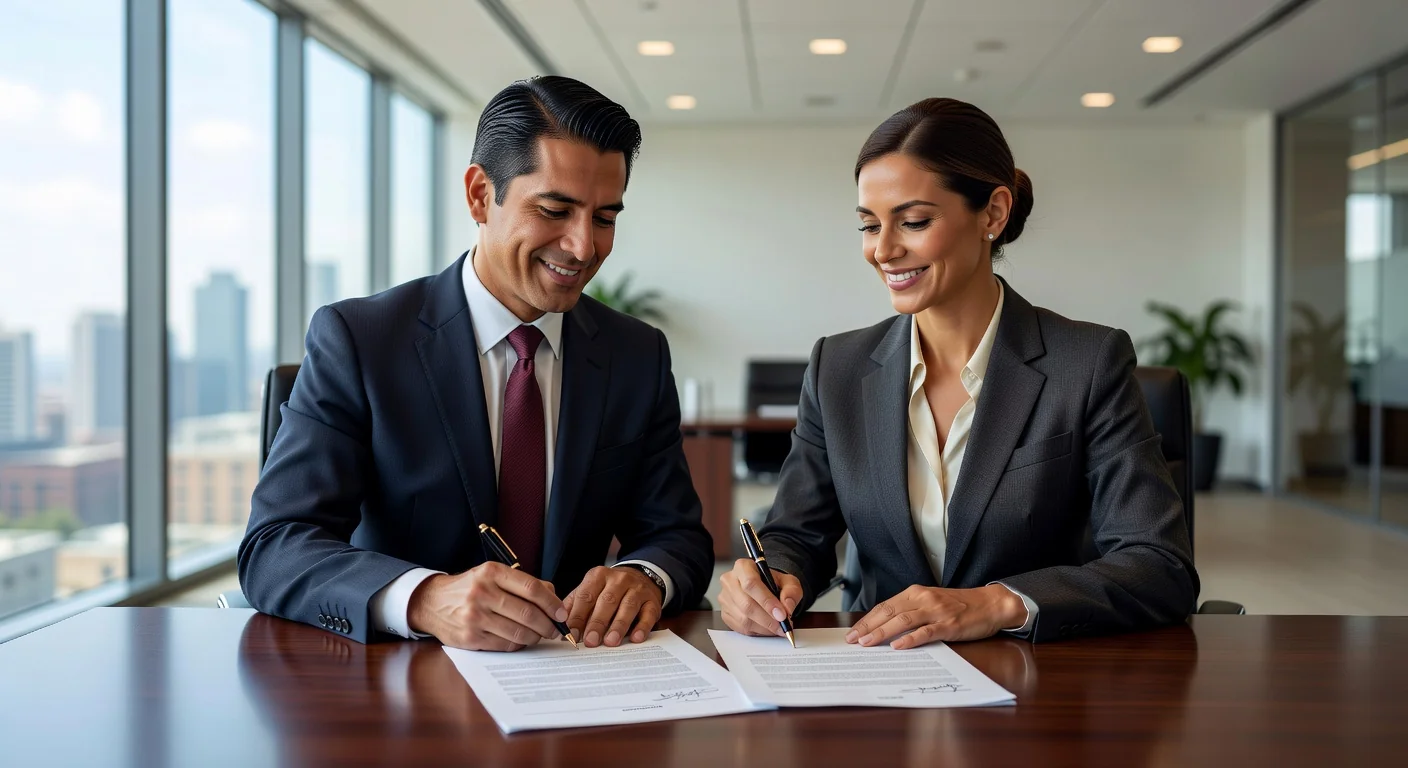 Mexican workers signing employment contract