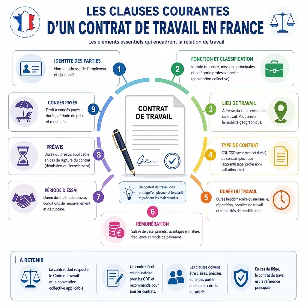 Clauses courantes d\u2019un contrat de travail