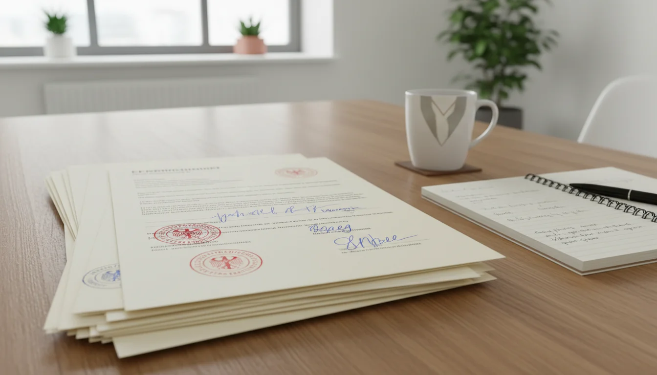 Stack of legal Arbeitsvertrag papers