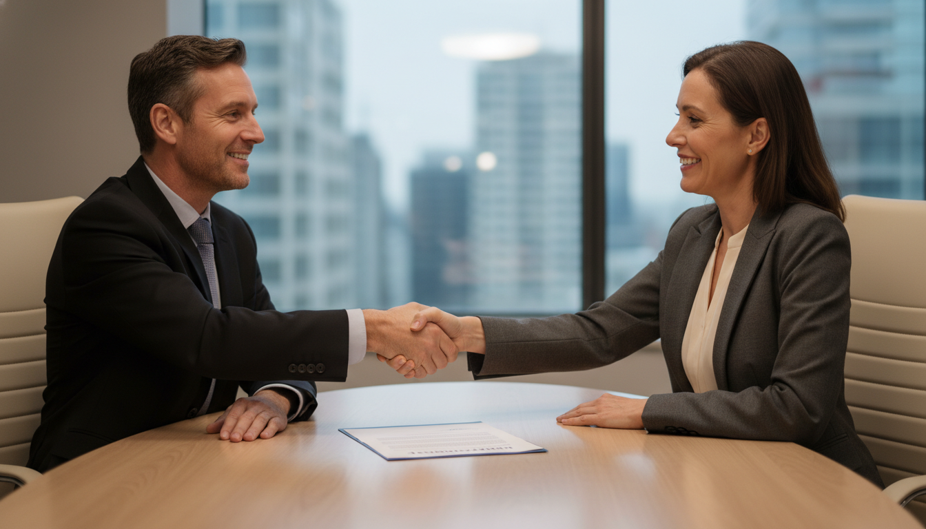 Business handshake over contract