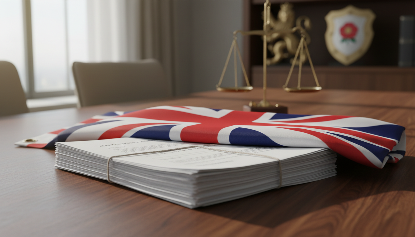 UK flag with contract documents