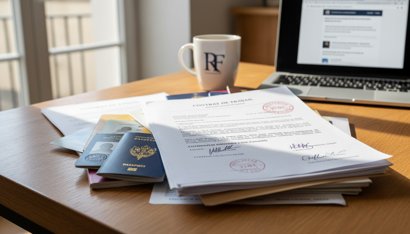 Legal documents on French desk