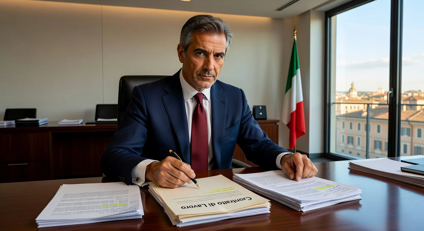 Italian lawyer reviewing employment contract