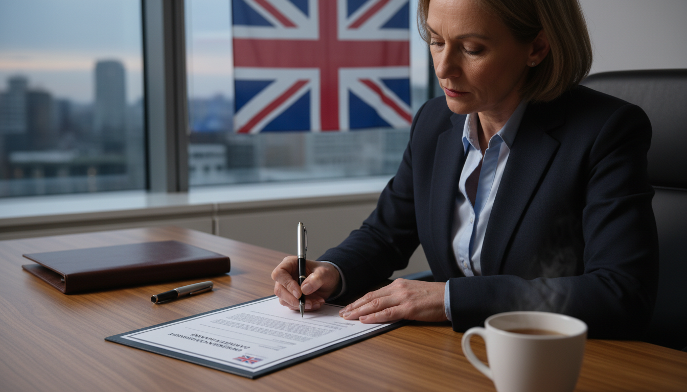 Professional signing UK contract document