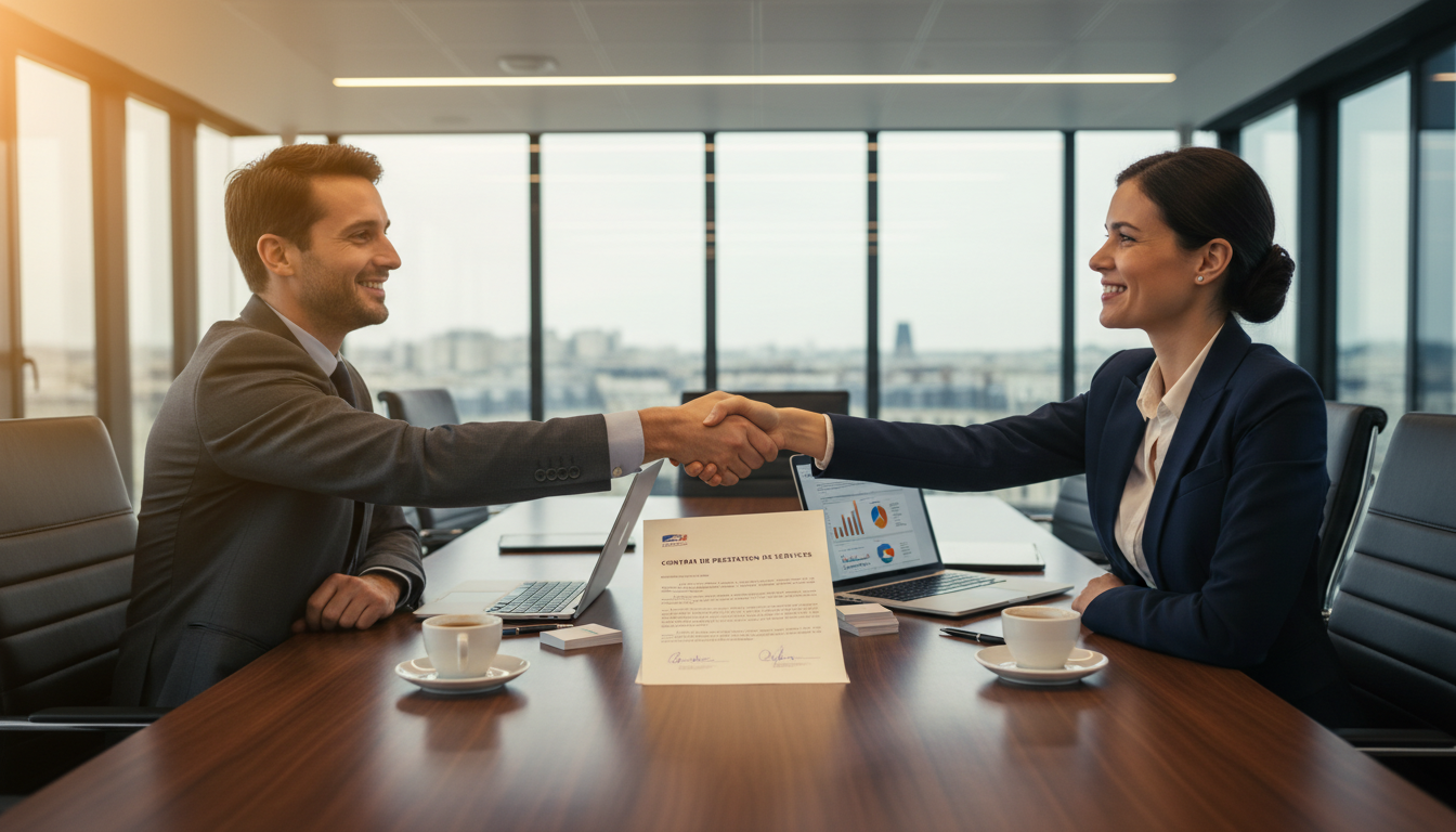 Business handshake over agreement