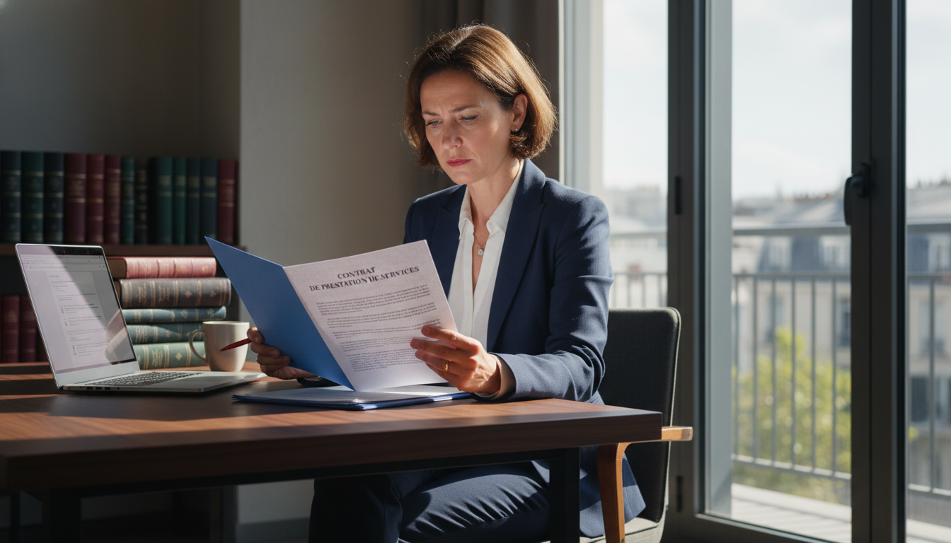 French lawyer reviewing service contract