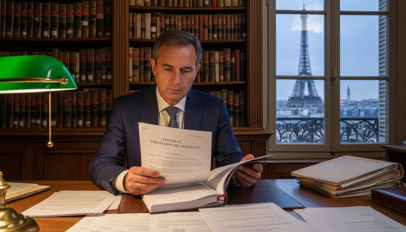 Paris notary reviewing contract