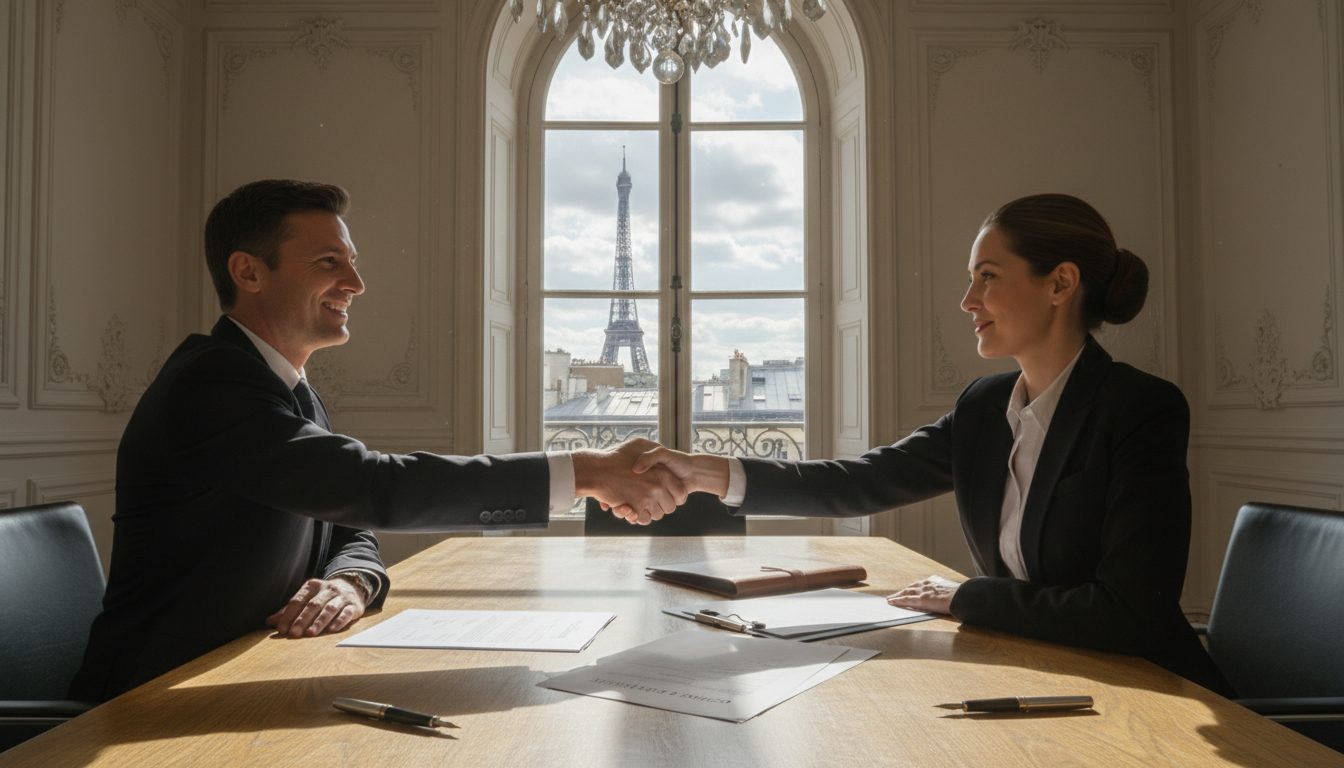 Signing business service agreement in France