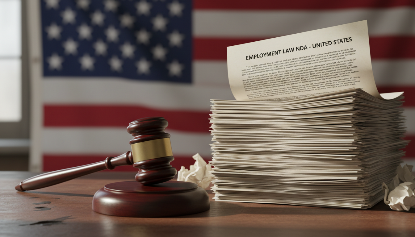 Gavel and NDA papers in courtroom