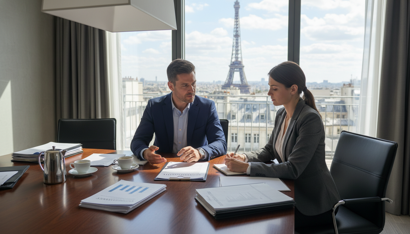 Business meeting discussing employment terms