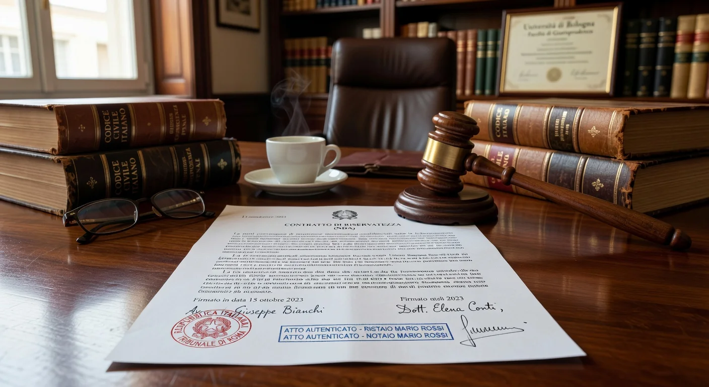 Legal NDA document close-up in Italy