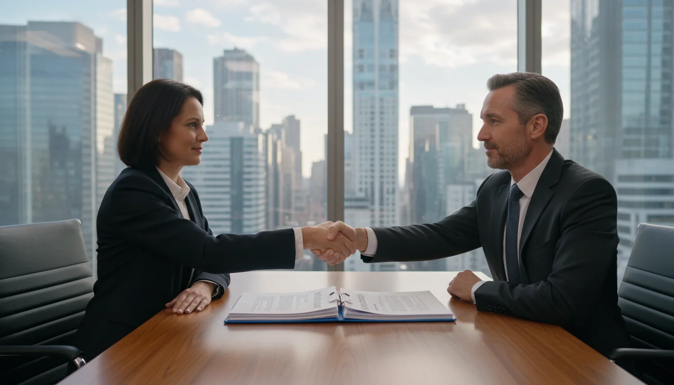 Business professionals signing contract