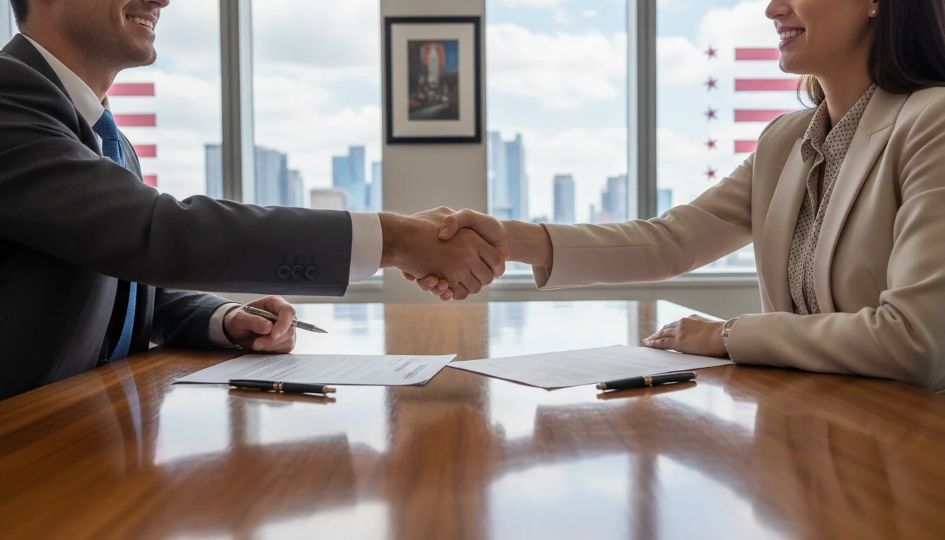 Corporate handshake sealing agreement