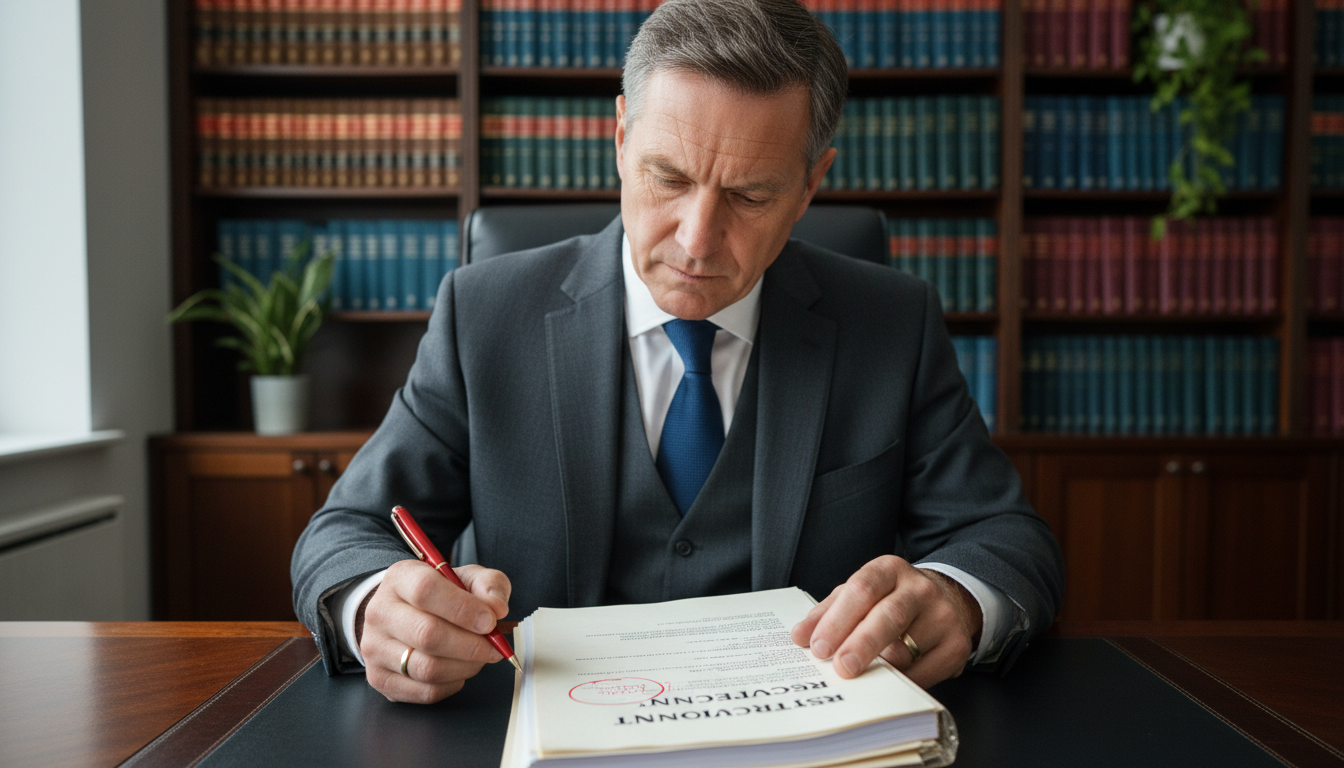 Solicitor reviewing covenant document.