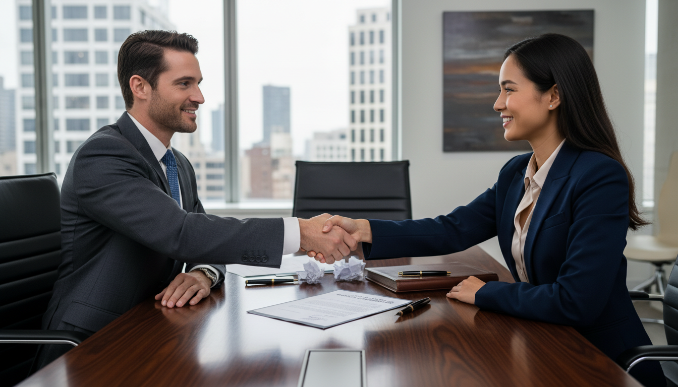 Business handshake over contract