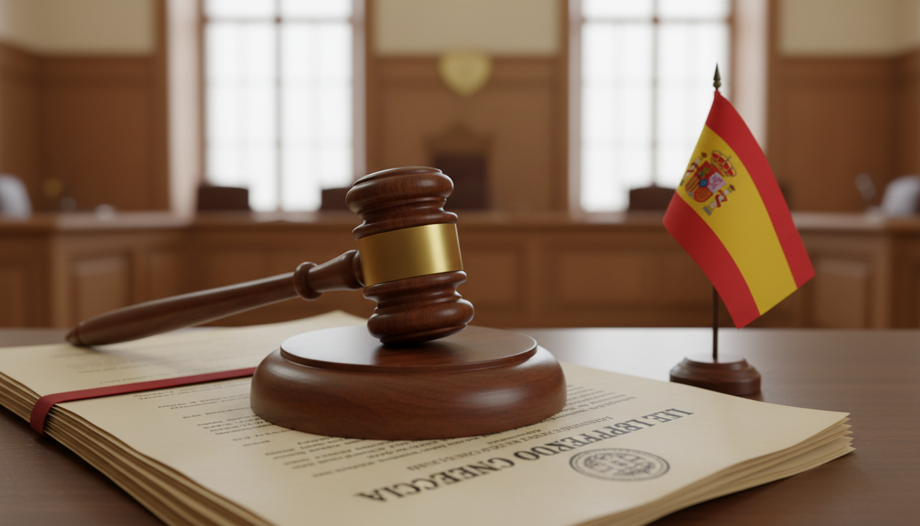 Gavel and Spanish flag in court