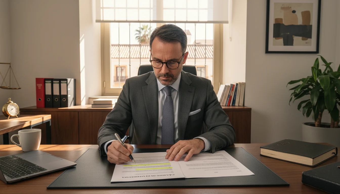 Spanish lawyer reviewing contract