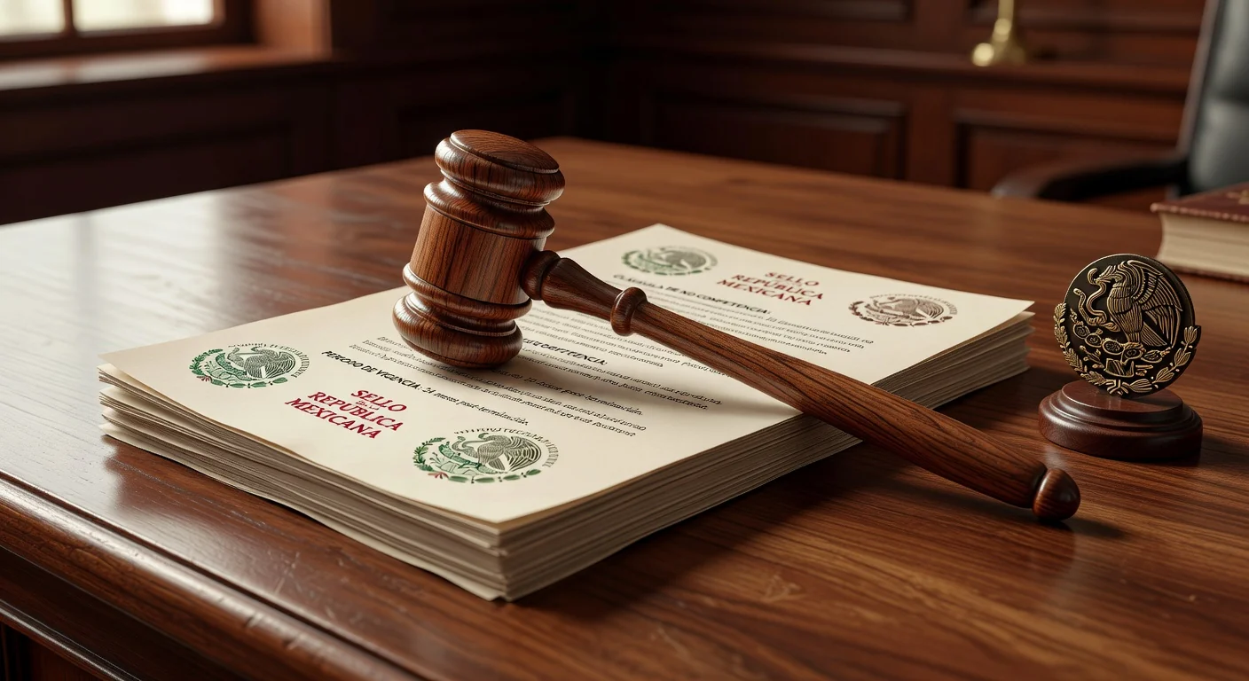 Gavel on Mexican legal papers