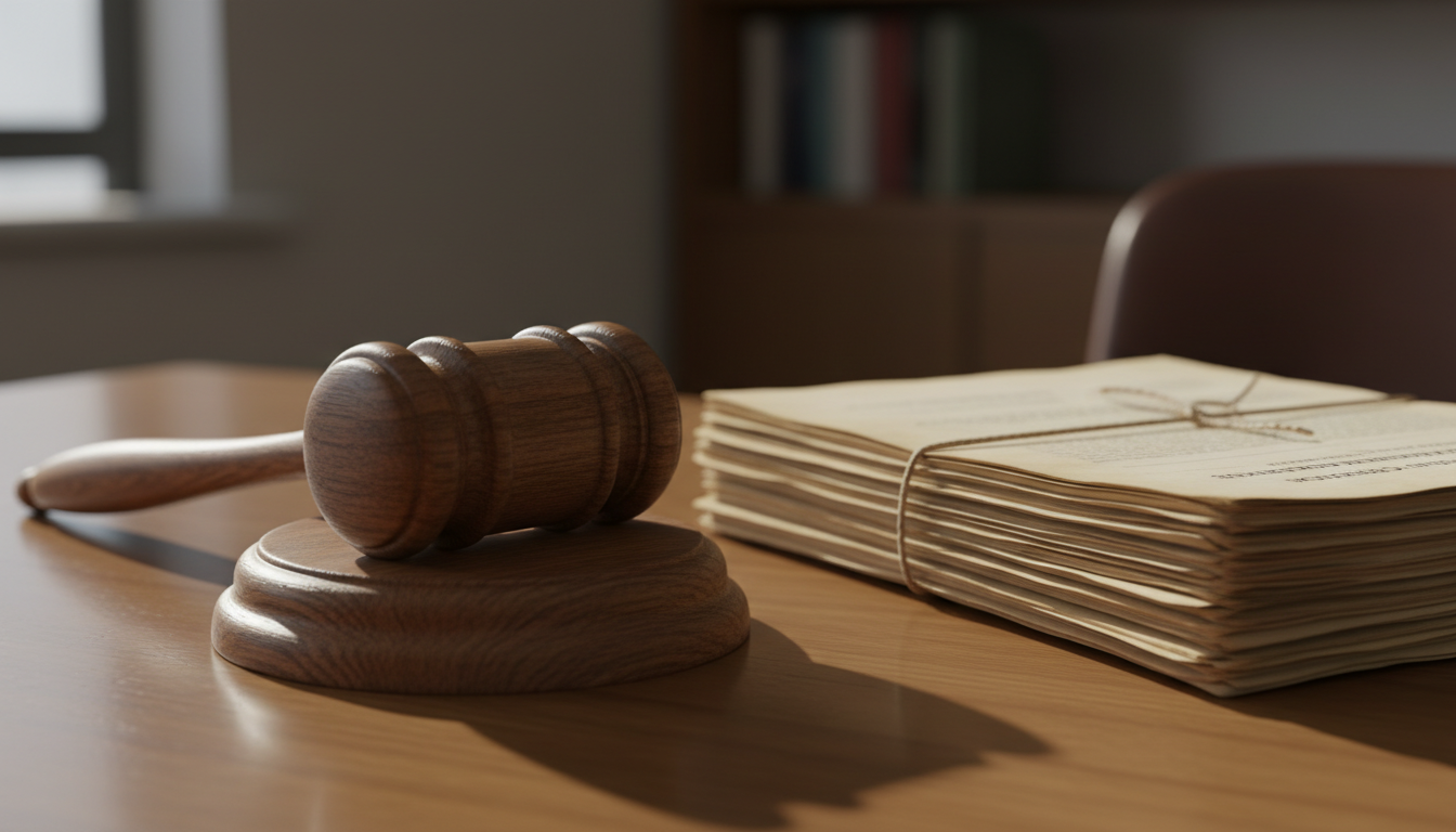 Gavel and French legal papers on desk
