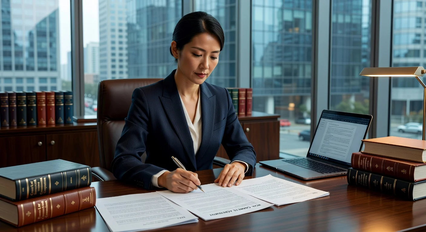 Chinese lawyer reviewing contract